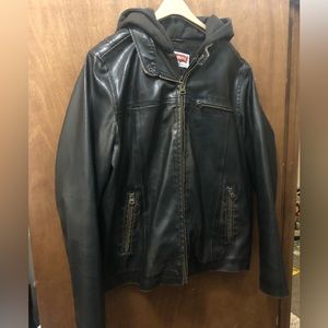 Levi’s Brown Leather Racer Jacket with Hoodie Men’s Large